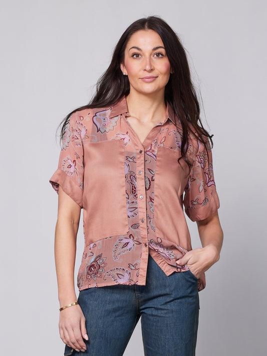 Shirt – Peach Puff Mix with Floral Print